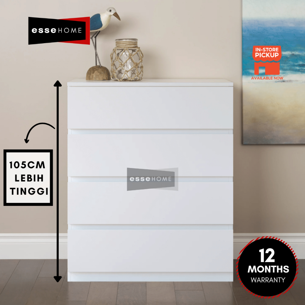 [105CM XL] EsseHome 4 Layer Chest Drawer Papan Tebal Almari Laci Almari Baju 4 Laci