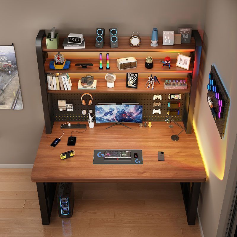 Solid wood computer desk desktop home hole bookshelf student integrated writing desk bedroom desk table