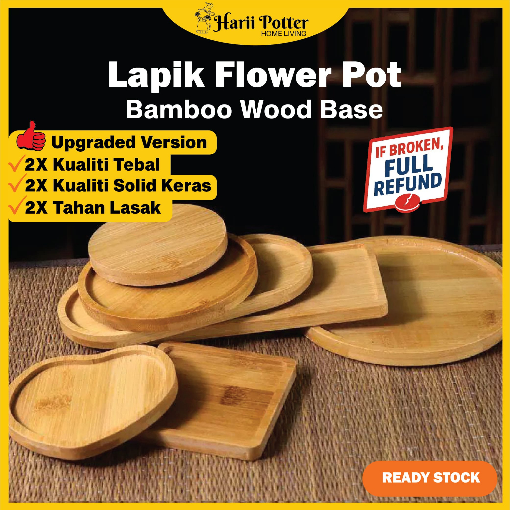 Mini Bamboo Tray Bamboo Saucer Plant Pot Flower Pot Saucer Cup Holder Coaster Alas Lapik Cawan Wooden Tray Bamboo Base