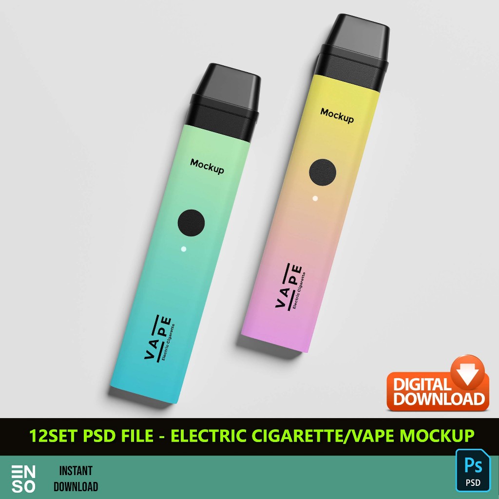 12Set PSD Files - Electric Cigarette Vape Mockup Digital Design | Self Edit Photoshop Mockup Template (SW1222)