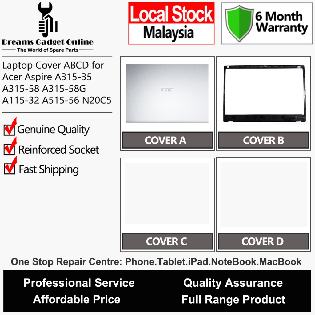 Replacement Part Laptop Cover Case A B C D for Acer Aspire A315-35 A315-58 A315-58G A115-32 N20C5