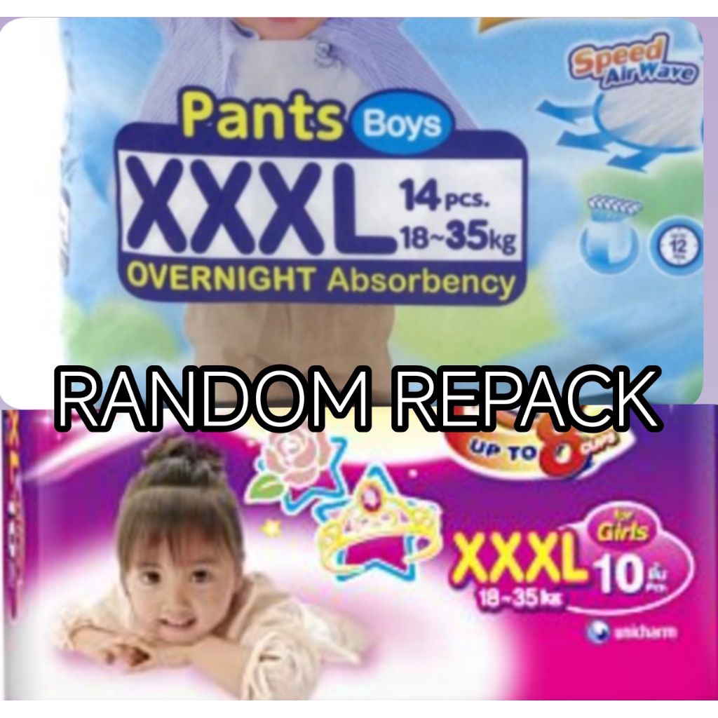 BRANDED DIAPERS REPACK RANDOM COLOUR XXXL PANTS...