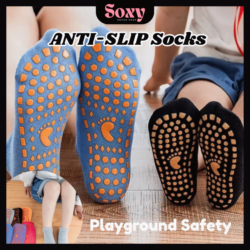 SOXY Anti-Slip Socks Kids-Adult | Playground Themepark Socks | Grip Socks | Ankle Socks Men Women Boy Girl Safety Sox P4