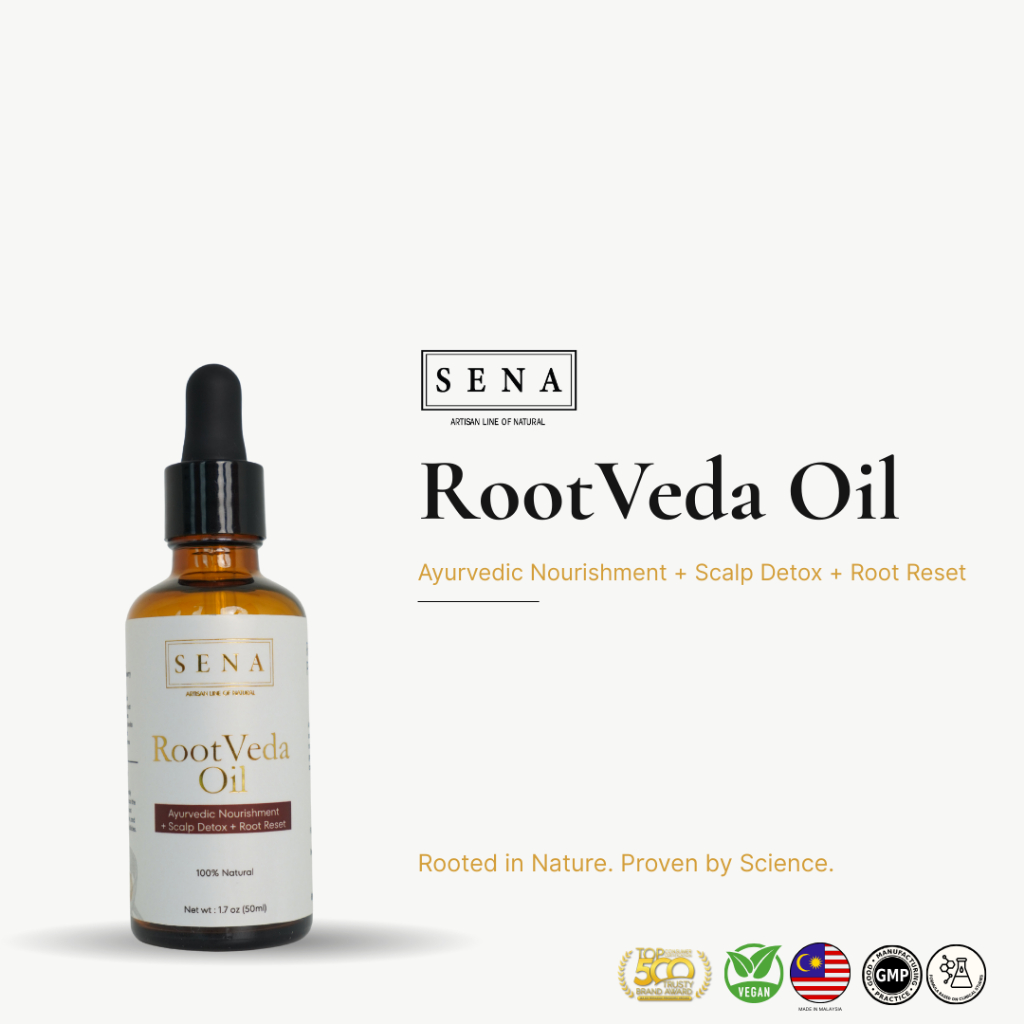 SENA RootVeda Oil – Minyak Rambut Gugur, Anti Hair Fall, Lebatkan Rambut & Rawat Uban, Growth Oil