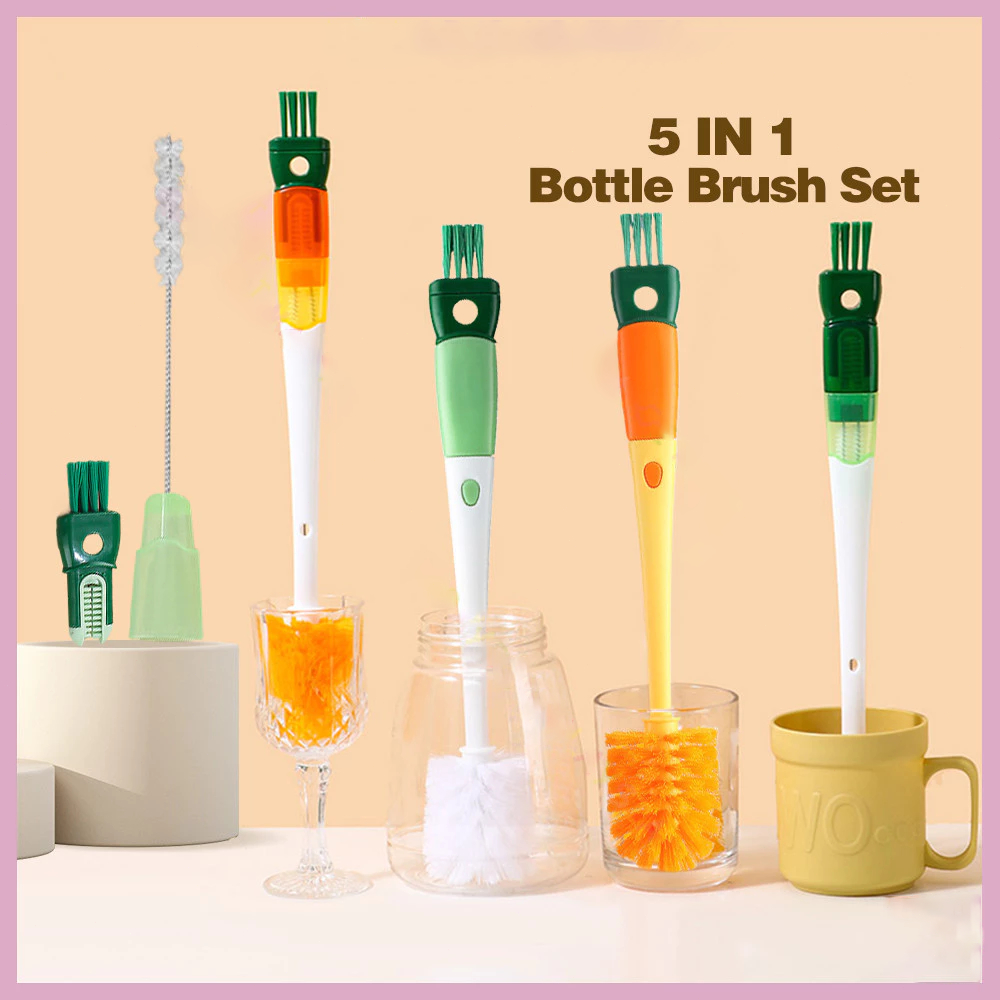 5 IN 1 Bottle Brush Set Long Handle Cleaning Brush Multifunctional Cup Straw Brush Kitchen Clean Gadgets