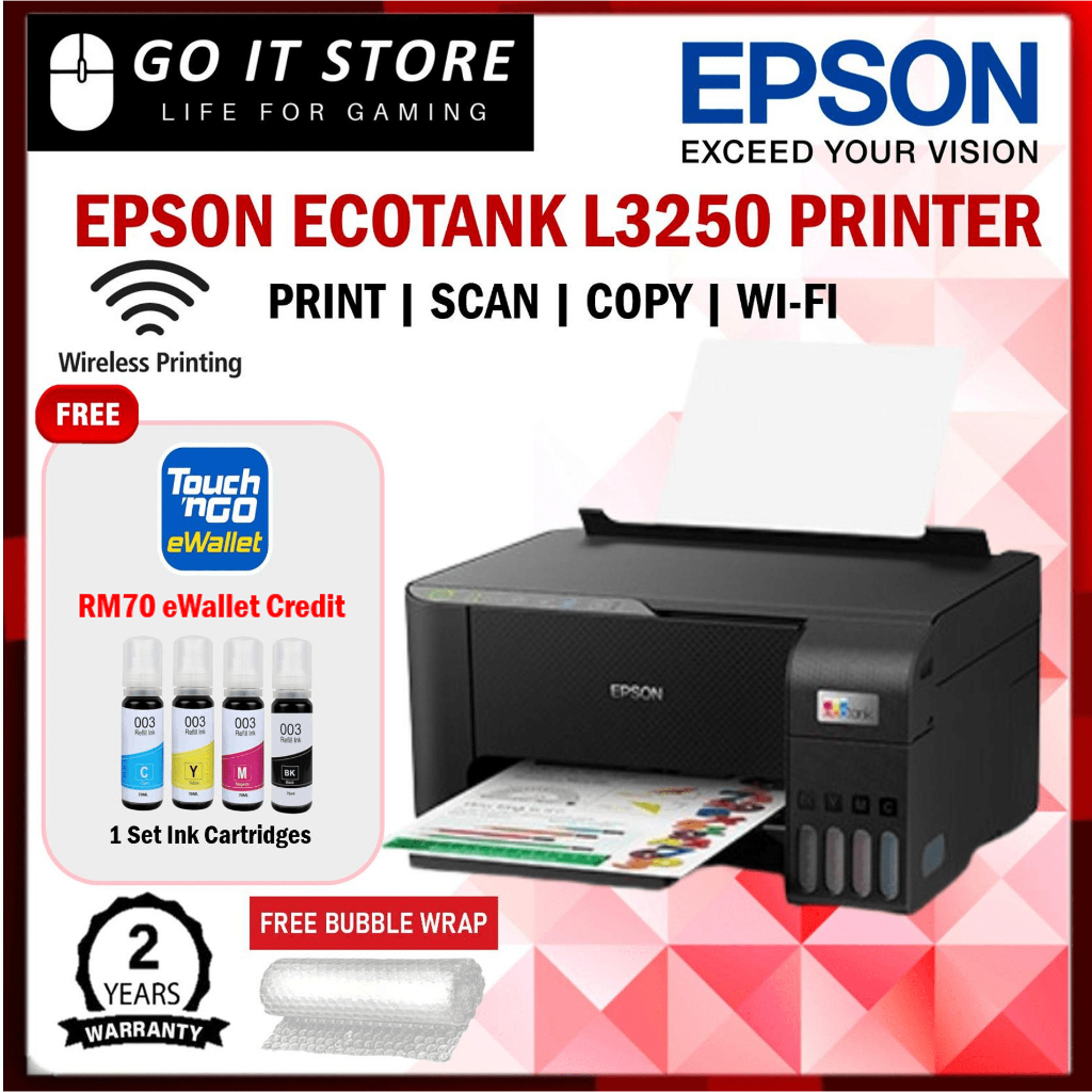Epson EcoTank L3210 / L3250 / L3256 A4 Wi-Fi All-in-One Ink Tank Printer (Print, Scan, Copy, Wi-Fi)