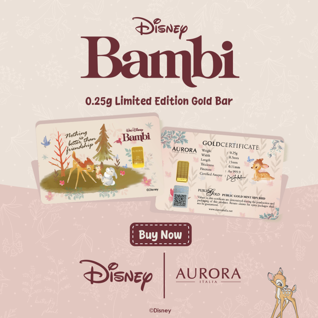 DISNEY X AURORA ITALIA (0.25g) 999.9 Bambi Limited Edition Gold Bar 欧罗拉迪士尼联名小鹿斑比限量版黄金卡