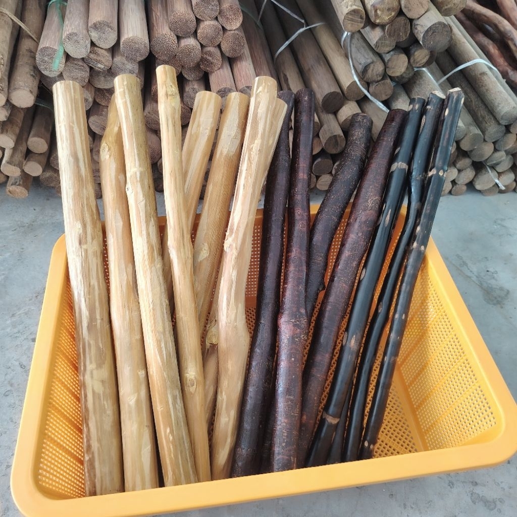 Tongkat kayu COMBO 3(20inci)Tongkat Kemuning Emas&sulur bertam&Tas merah100%kayu asli20inci/42inci