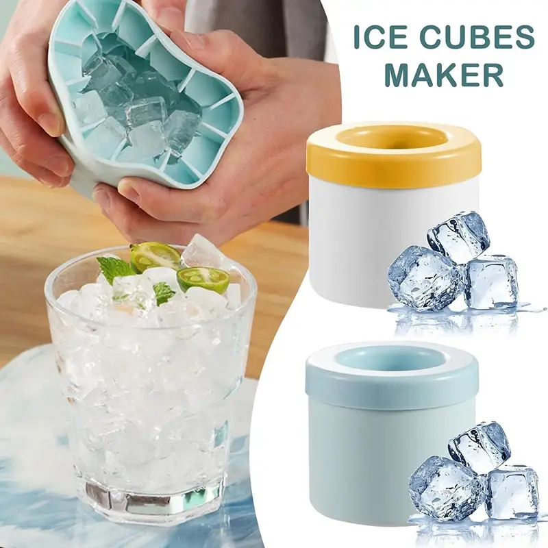 （COD）Silicone SqueezeIce Cup 60 lce Cubes 3D Cylindrical lce Cup Summer lce Maker lce Storage Box Cawan Ais Pembuat ais