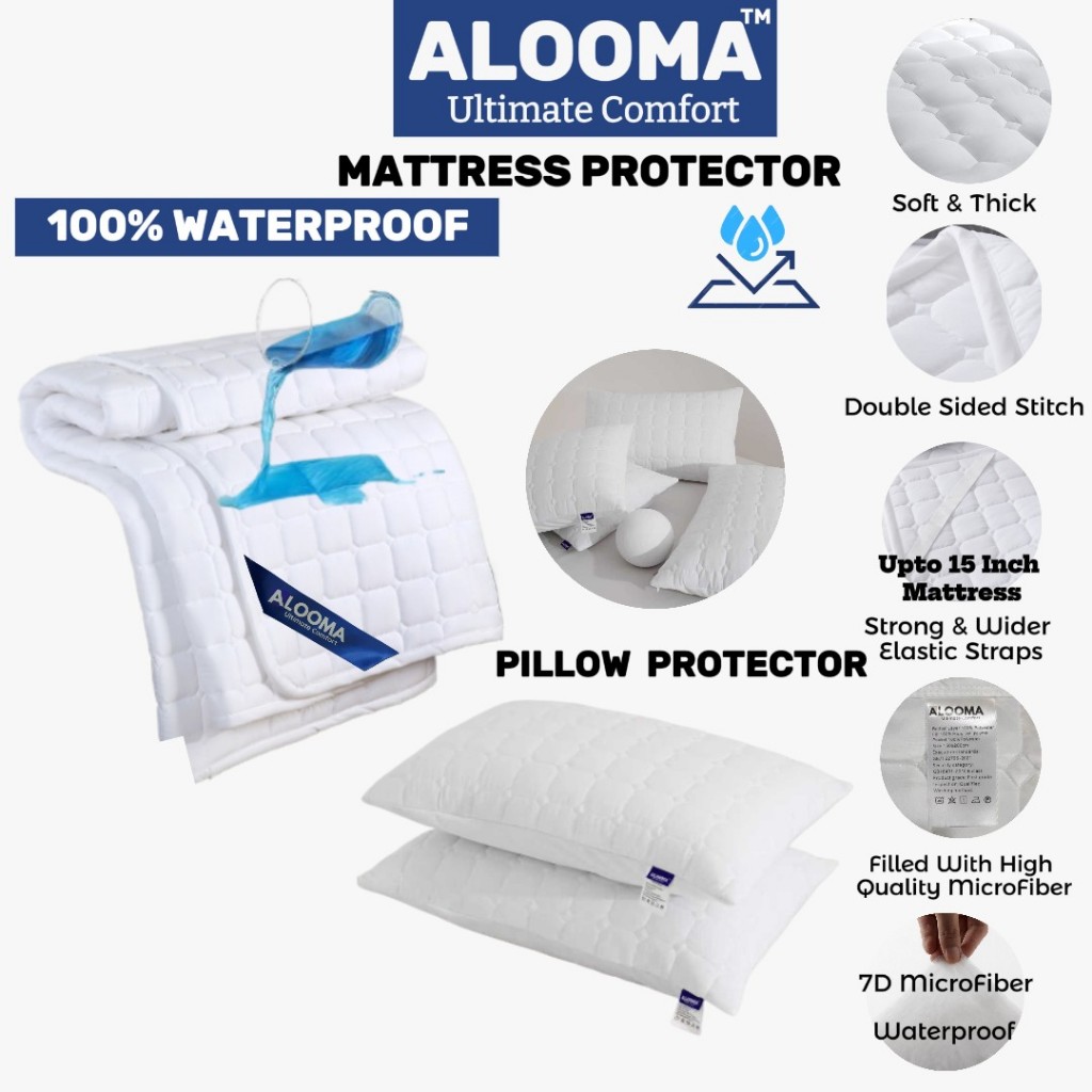 ALOOMA Washable Mattress Protector Perimium Soft Pelapik Tilam Tebal Elastic Comfortable Mattress Topper 100% Waterproof