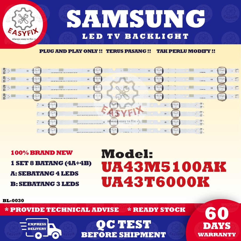 UA43M5100AK / UA43T6000K SAMSUNG 43 INCH LED TV BACKLIGHT (LAMPU TV) UA43M5100  UA43T6000 43M5100AK 43T6000K
