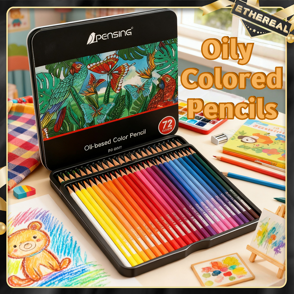 Color Pencil Pensel Warna Oil-Based with Iron Box School Stationery Painting Art Supplie 36/72Colors