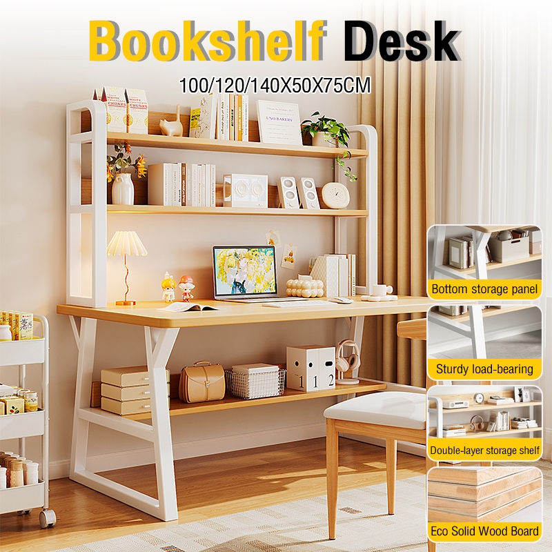 Meja Belajar 140x60x147cm With Bookshelf Study Desk Computer Desk Bookshelf Integrated Writing Desk