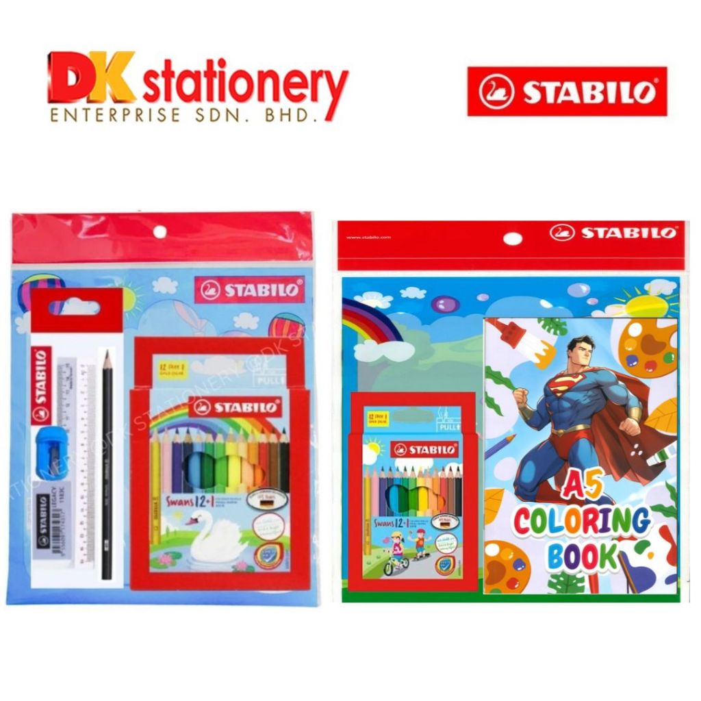 Stabilo Super Value Pack With Coloring Book Back to School Gift Stationery Set Kids Swans Color Pencil