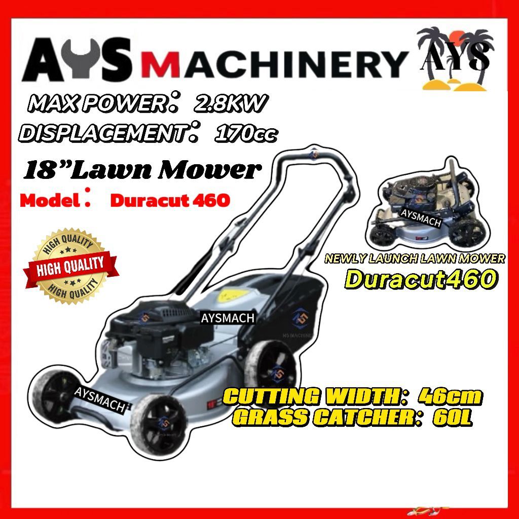 Shineray Duracut460 170cc 18''Petrol Gasoline Hand Push Lawn Mower Lawn Mover Mesin Potong Rumput Mesin Tokuden