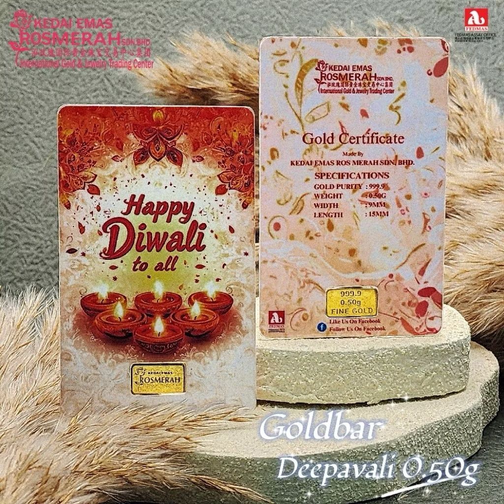 KEDAI EMAS ROSMERAH 999.9 GOLD BAR 0.50G HAPPY DIWALI