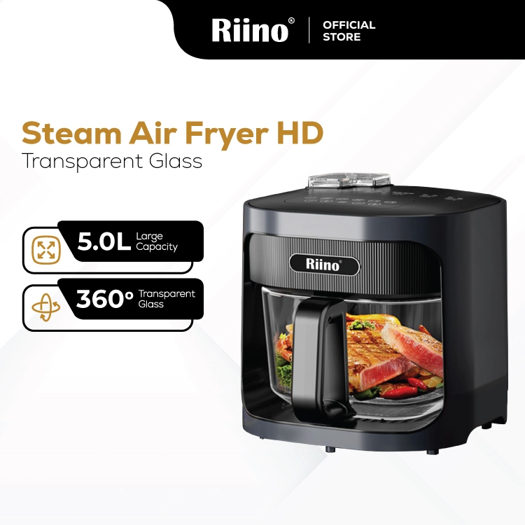 [Upgrade Ver.] Riino Steam Air Fryer Oven HD Dual Heat AI Technology Tough Glass Basket (5.0L) GMAF06