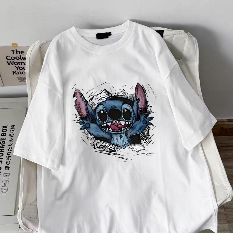 Amerika style women clothing | Oversized Crew Neck T-shirt 100% cotton | stitch print  stylish casual tops y2k