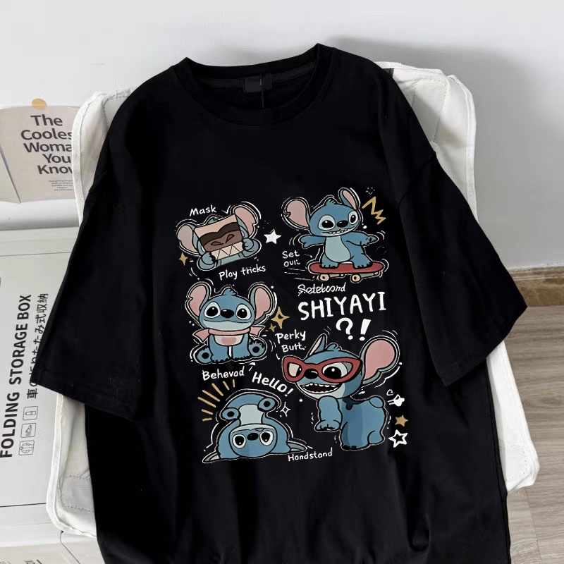 Amerika style women clothing | Oversized Crew Neck T-shirt 100% cotton | stitch print  stylish casual tops y2k