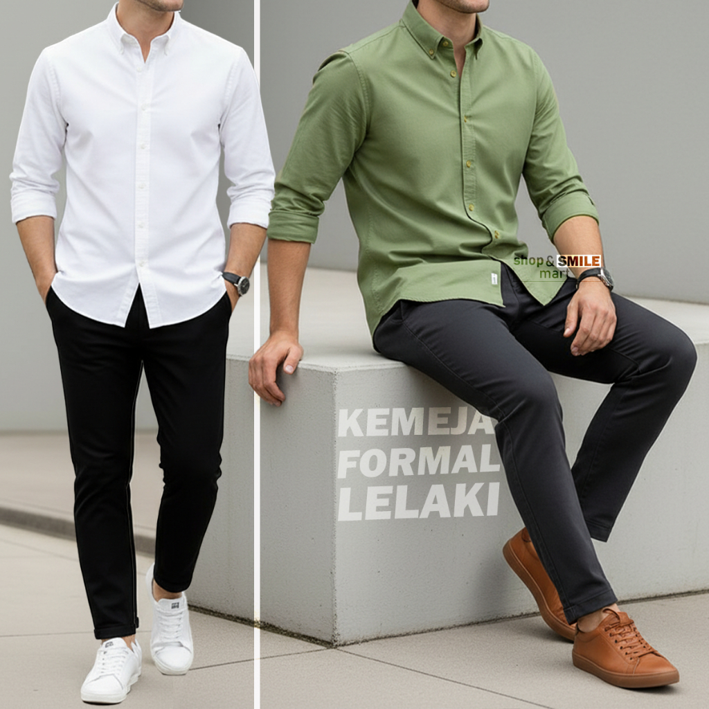 Kemeja Formal Lelaki [No Logo] Men Formal Shirt Long Sleeve Solid Colour Kosong Shirt 100% Oxford Cotton