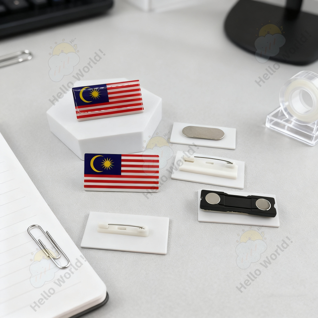 Lencana Jalur Gemilang Name Tag Pin - Malaysian Flag Magnet for School Uniforms Size 5 x 2.5cm 1pc