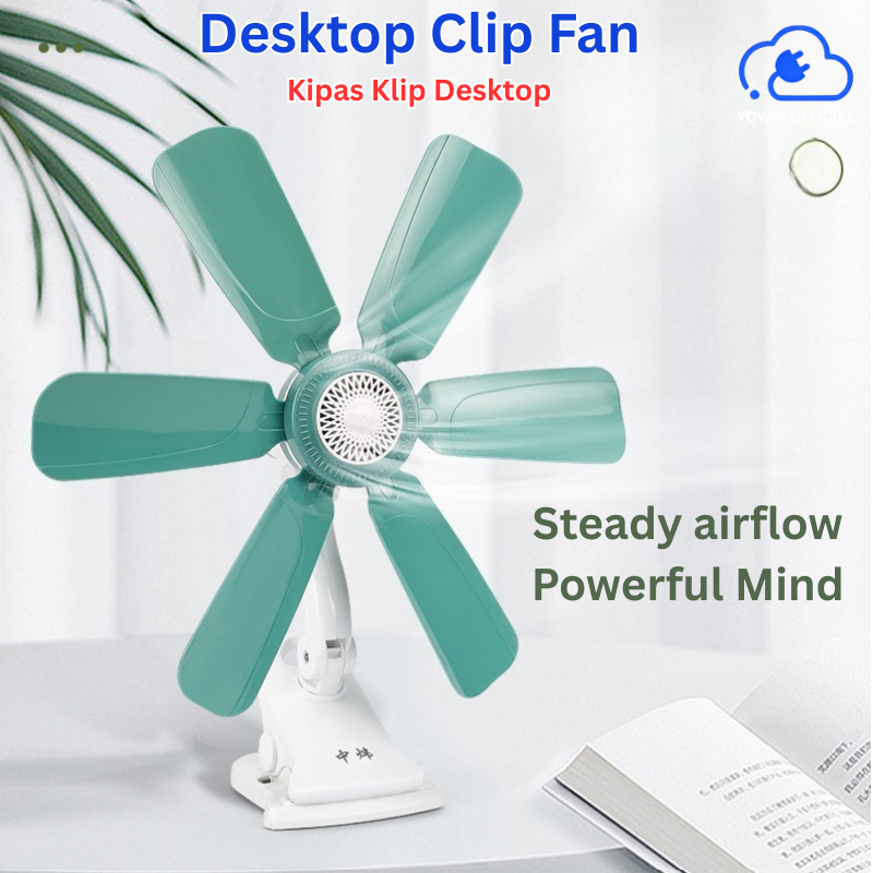 Yovan Mini Cooling Fan 6/8 Soft Blades Table & Wall Clip Fan Strong Wind Quiet Operation USB Rechargeable Kipas Meja夹子风扇