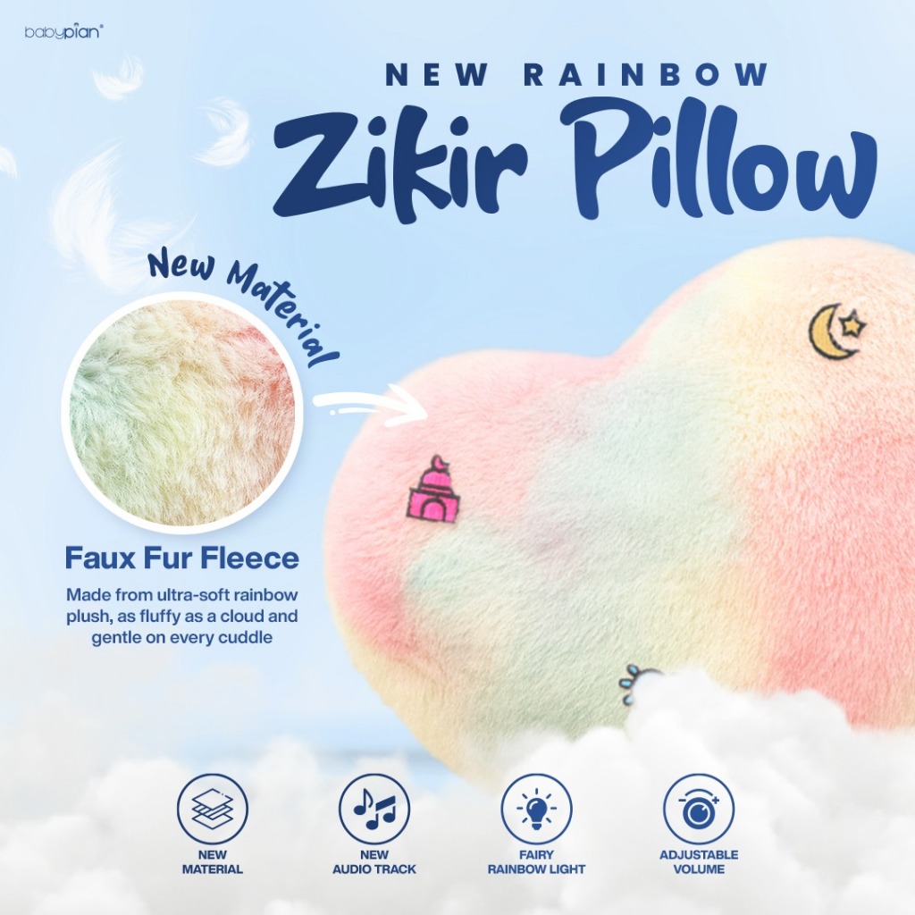 BabyPian Bantal Zikir Rainbow Pillow - Soft Islamic Comfy Wireless With Quran & Doa Recitation