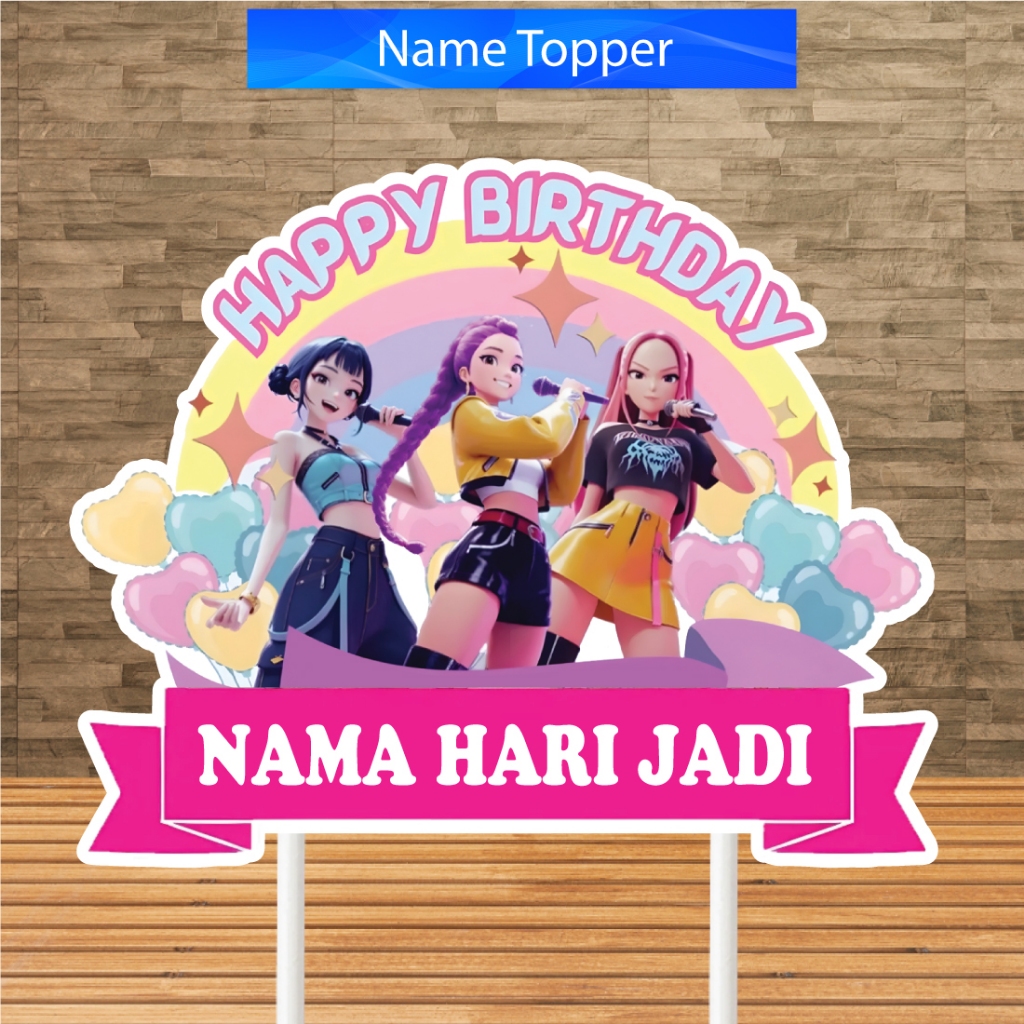 Kpop Demon Hunters Cake Topper Kek Hiasan Add Name Decoration Birthday Party