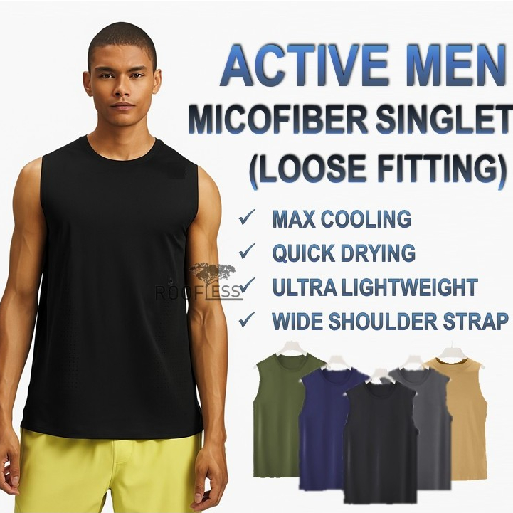 ROOFLESS Baju Latihan Tanpa Lengan Lelaki Microfiber Singlet Men Sleeveless Training Shirt Tank Top 运动背心男