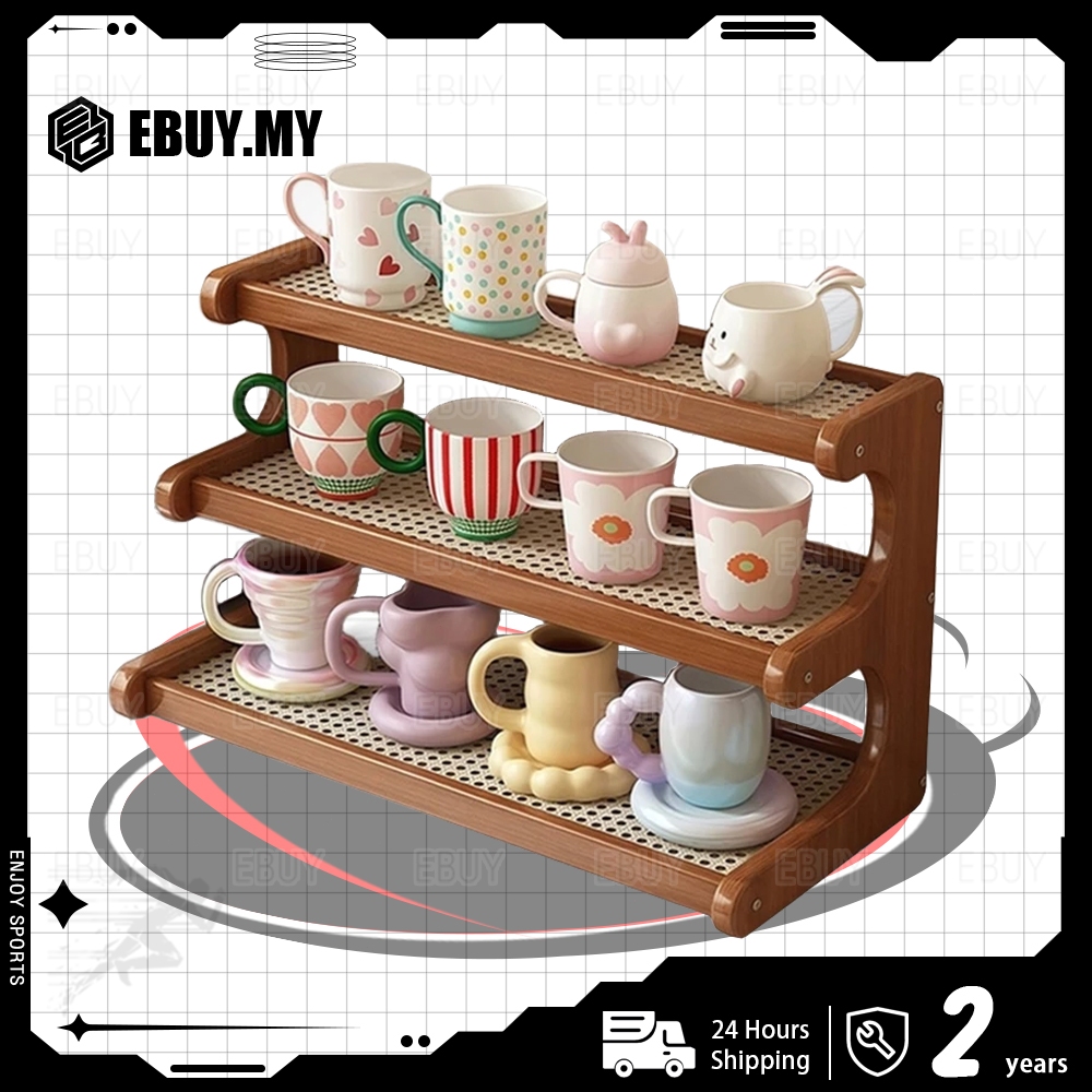 EBUY Bamboo Storage Rack 30/50CM Water Cup Holder Organizer Space Rak Rak Dapur Kayu 储物架