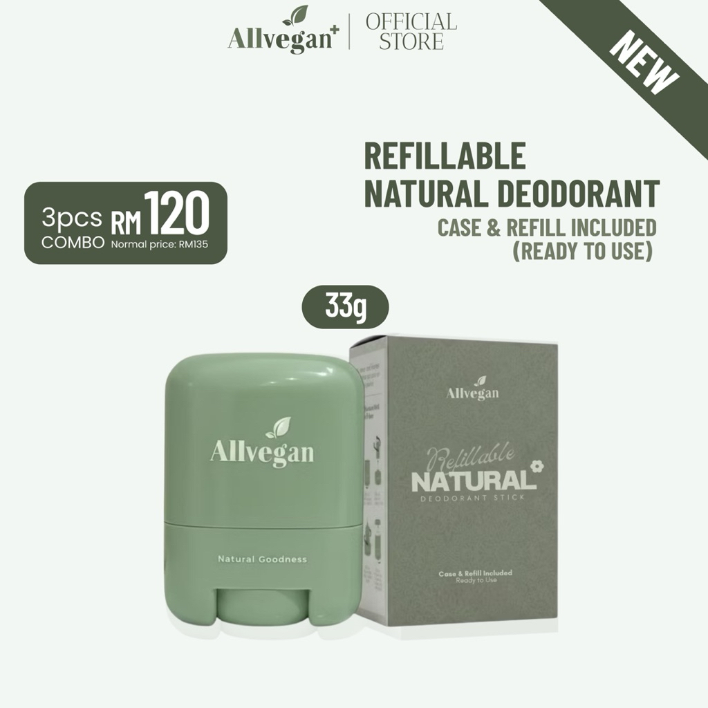 [NEW] ALLVEGAN Refillable Natural Deodorant Stick - Case & Refill Included (Ready to use)