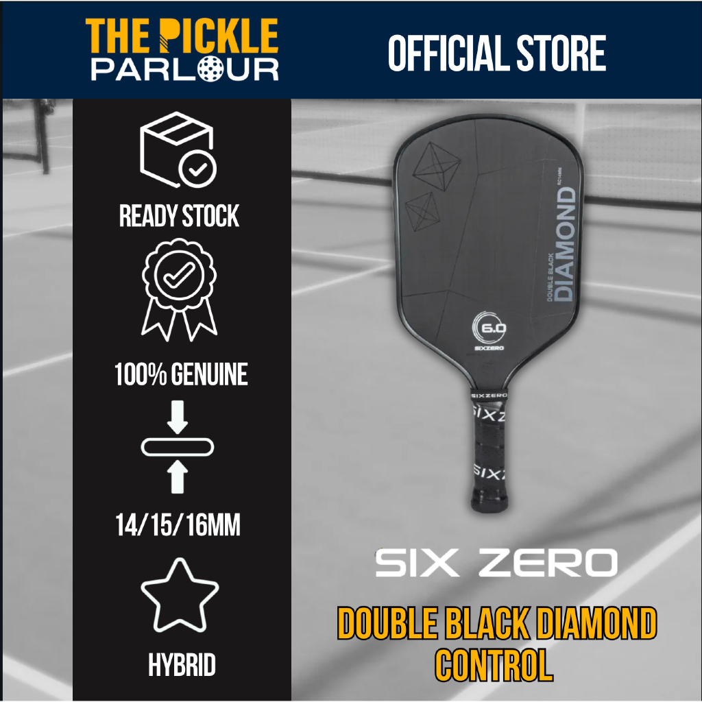 Six Zero Double Black Diamond Control Pickleball Paddle - Black, Blossom Pink, Green (14mm/15mm/16mm)