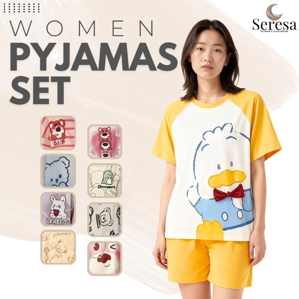 Baju Tidur Wanita Pyjamas Set Lembut Sejuk Comel Selesa Women Sleepwear Comfortable Breathable