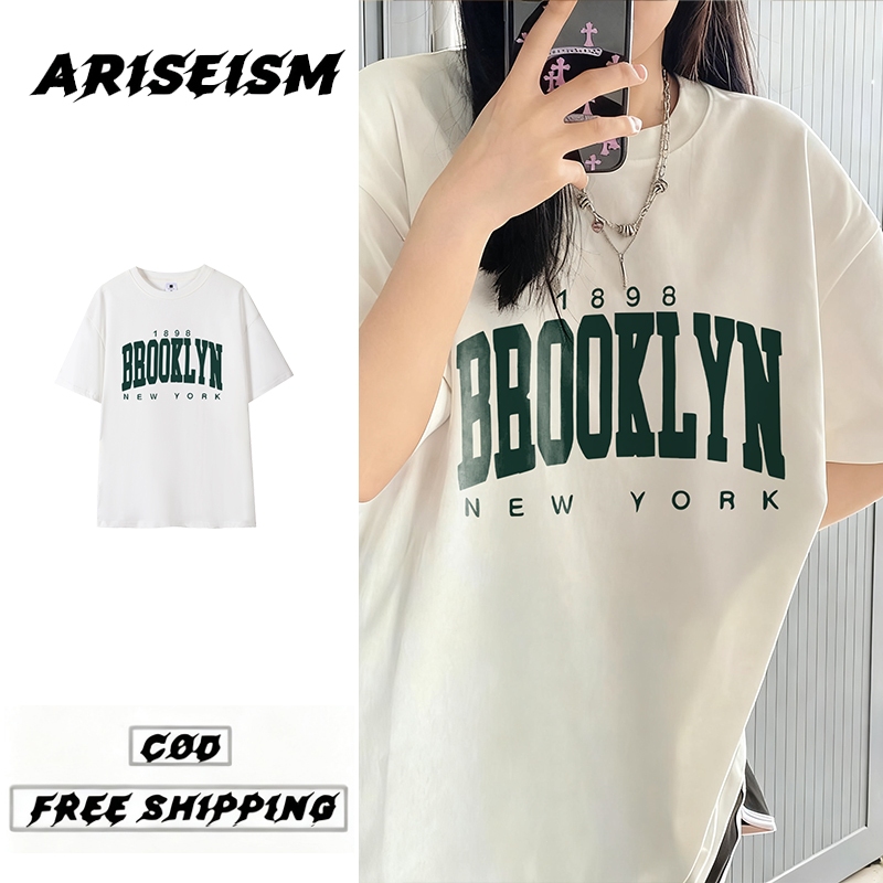 ARISEISM Oversized t shirt Woman Baju Summer Casual Loose Short Sleeved Korean Retro Street Style上衣女