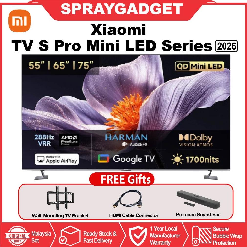 [NEW] Xiaomi TV S Pro Mini LED 2026 (55"/65"/ 75") 4K/Mini LED/144Hz/HDR10+/Google TV/Dolby Audio™️