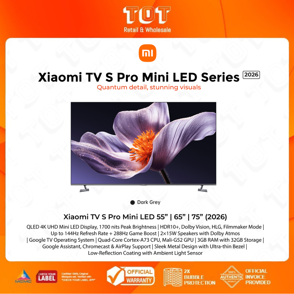[NEW 2026] Xiaomi TV S Pro Mini LED 2026 (55"/65" /75") | 4K/Mini LED/144Hz/HDR10+/Google TV/Dolby Audio™️