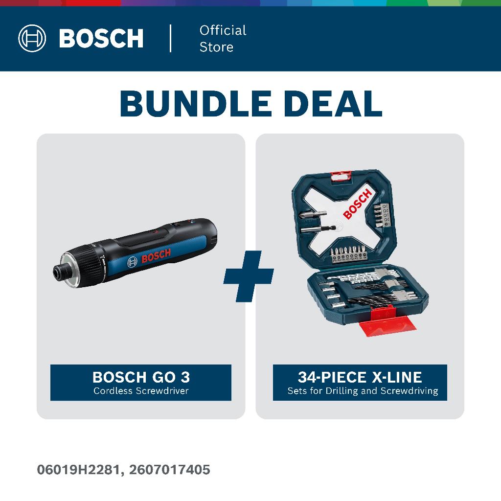 BOSCH [COMBO] GO 3 Gen 3 Kit Smart Screwdriver - 06019H2281 + BOSCH 34pcs X-Line Classic Drill & Screwdriver Bit Set
