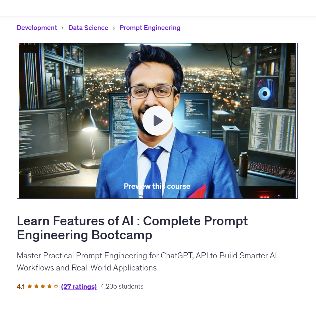 Ai Prompt Video Course-Learn Features of AI : Complete Prompt Engineering Bootcamp | Learn AI Prompt Video Lessons
