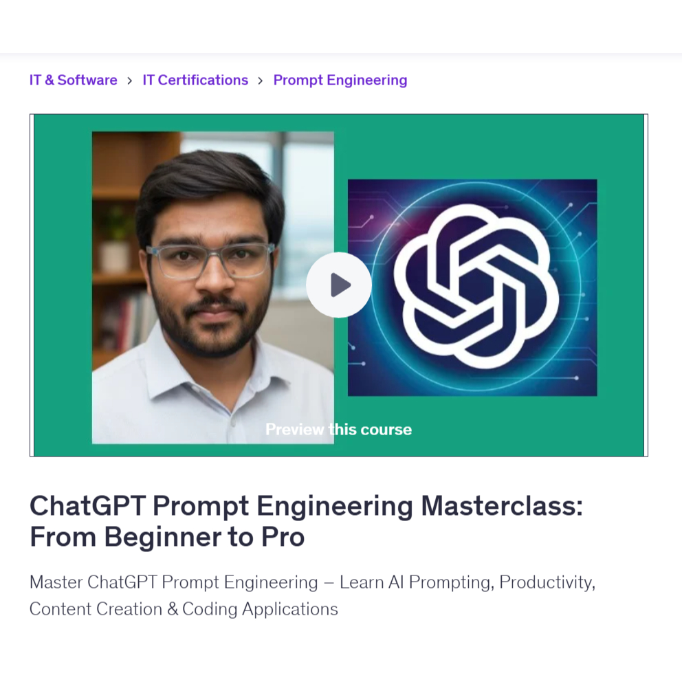 Ai Prompt Video Course- ChatGPT Prompt Engineering Masterclass: From Beginner to Pro | Learn AI Prompt Video Lessons
