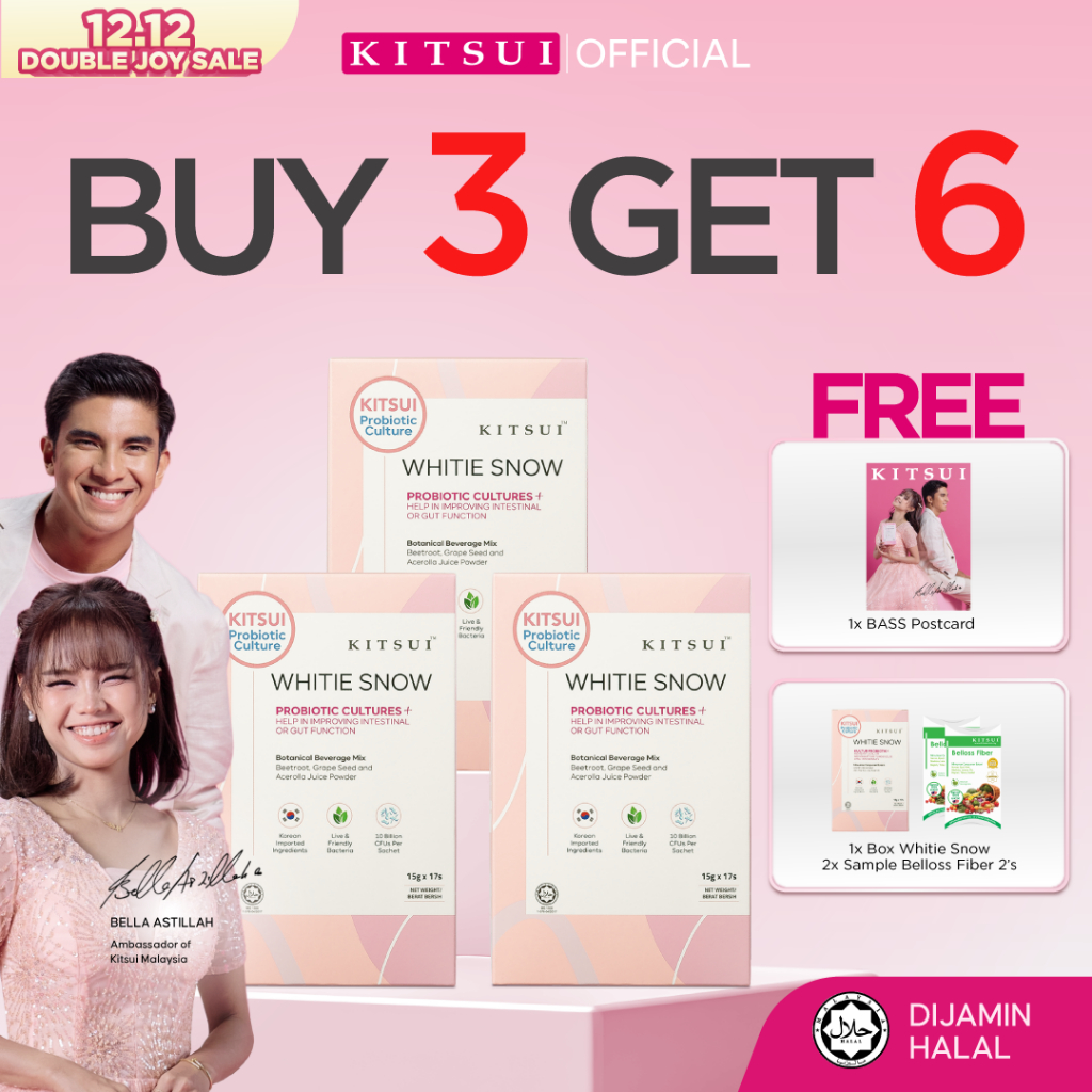 [BUY 3 GET 6] KITSUI Whitie Snow x3 [FREE 1x Whitie Snow + 2x Belloss Fiber 2's] Supplement Halal