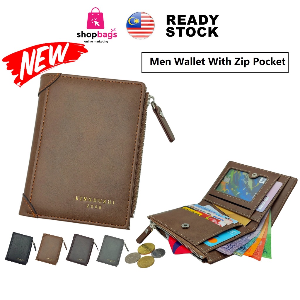 Dompet Lelaki Dengan Zip Poket PU Leather Men Bifold Wallet With Zipper Pocket 268-4 Uncle Wallet