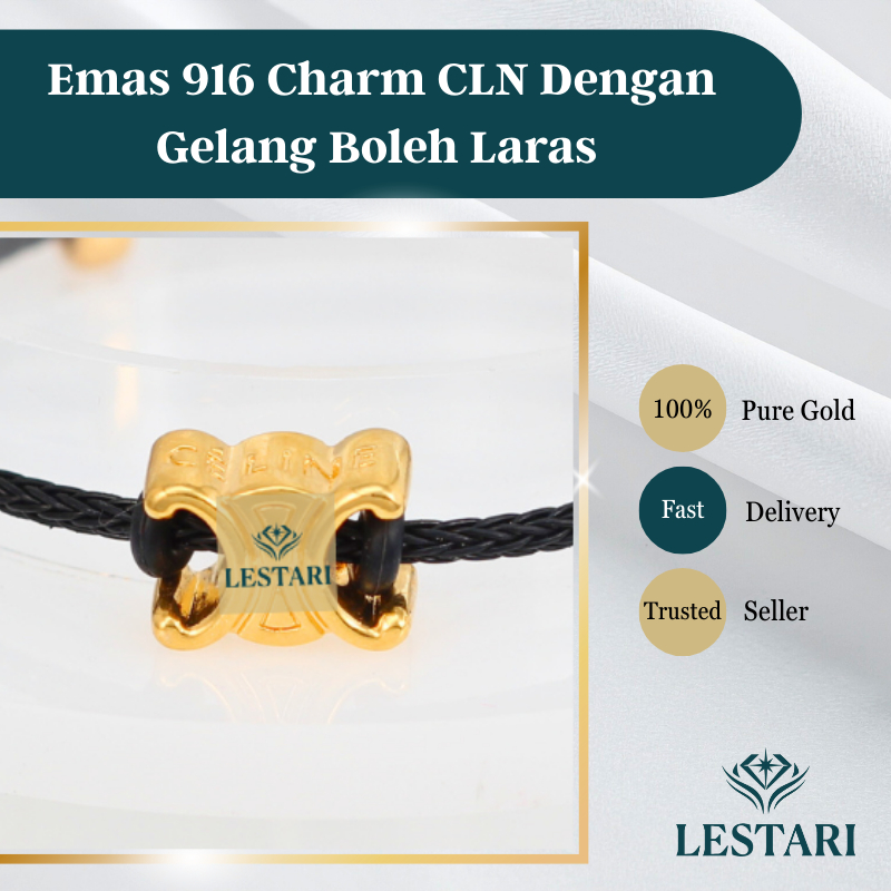 Emas 916 Charm Celinne Dengan Gelang Boleh Laras 2.0mm I 916 Gold Celinne Charm With Adjustable Bracelet 2.0mm｜916黄金思琳吊坠
