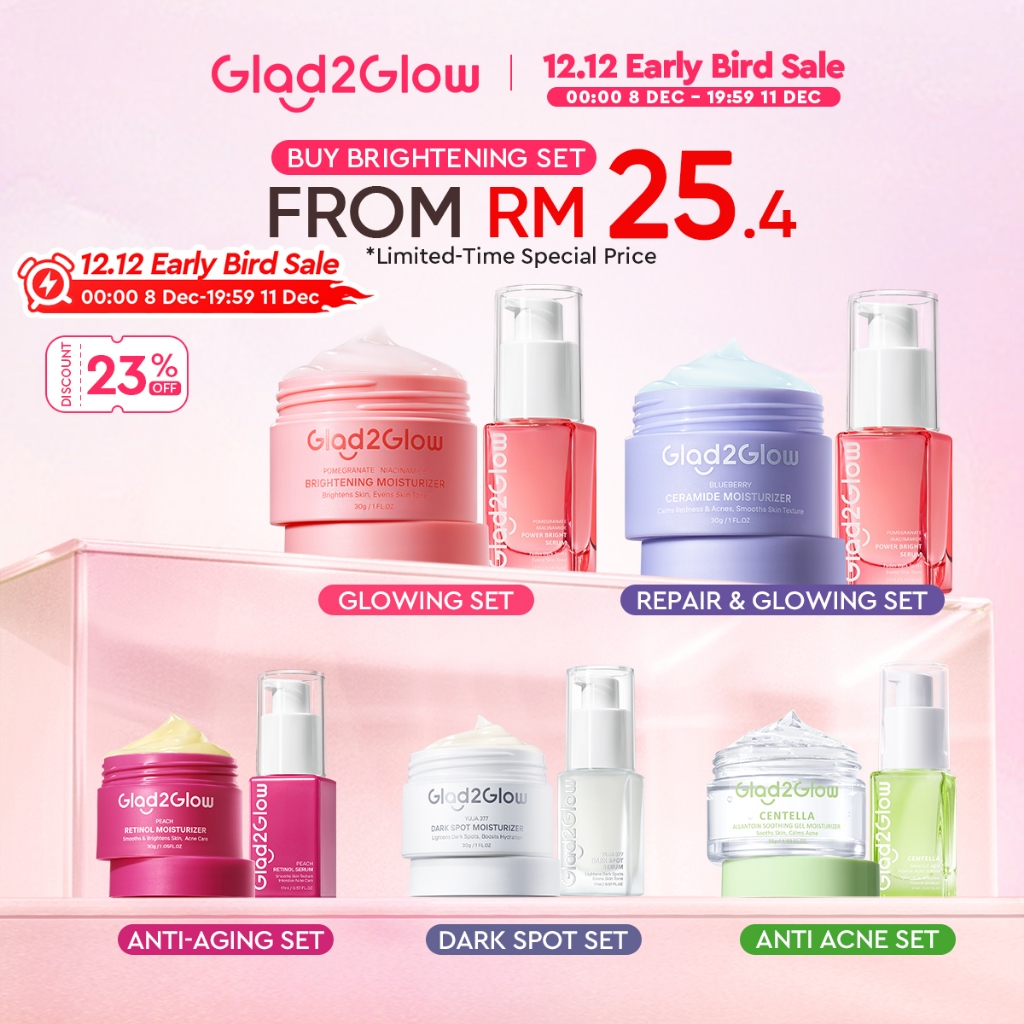 Glad2Glow 2 In 1 Basic Skincare Set Brightening Glowing/Repair/Anti Acne/Aging/Dark spot moisturizer Facial Serum muka