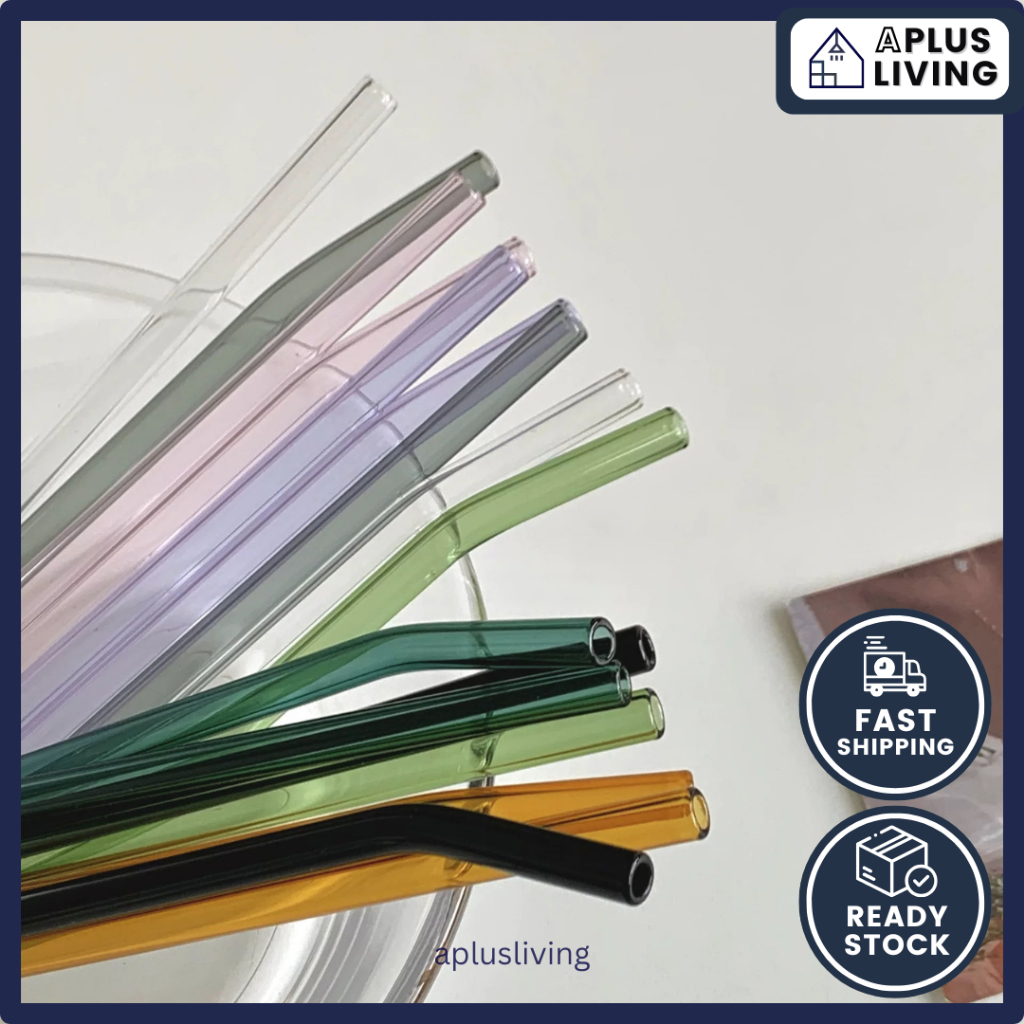 20cm Eco-friendly straw kaca lurus & bengkok |Reusable colorful high borosilicate glass straw玻璃吸管