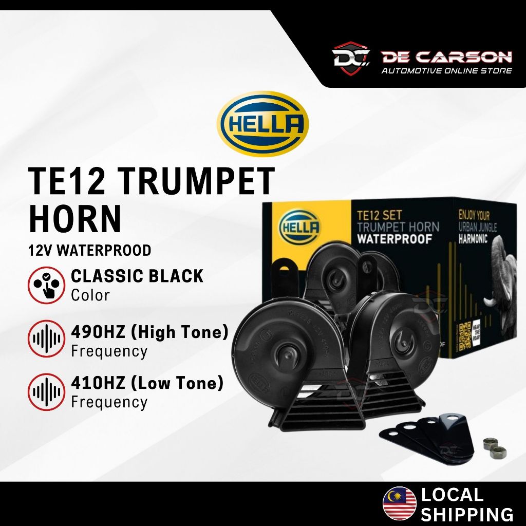 HELLA TE12 Trumpet Horn 12V 2pcs 3FH-011-225-181 Waterproof Car Motorcycle Motor Kereta 防水汽车喇叭 original