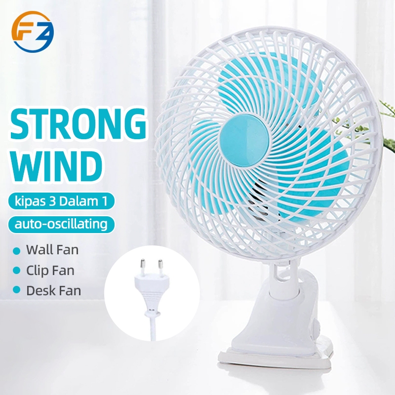 UPGRADE 25W Strong Wind PORTABLE ADJUSTABLE TABLE CLIP FAN 3in1 Fan 2 Pin Plug Kipas Meja Dinding