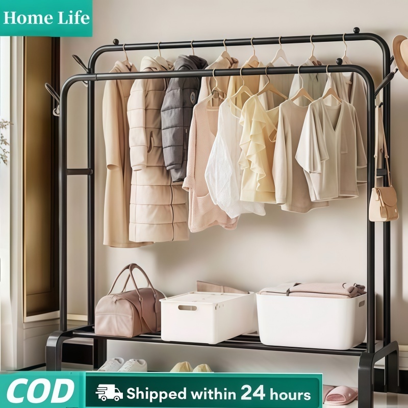 Single Double Pole Strong Steel Structure Laundry Cloth Organizer / Cloth Hanger Stand / Penyangkut Baju/Rak Baju