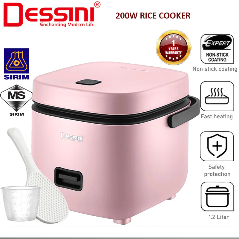 DESSINI Mini Rice Cooker 1.2L 200W | Periuk Nasi Elektrik | Non Stick | Jimat Elektrik