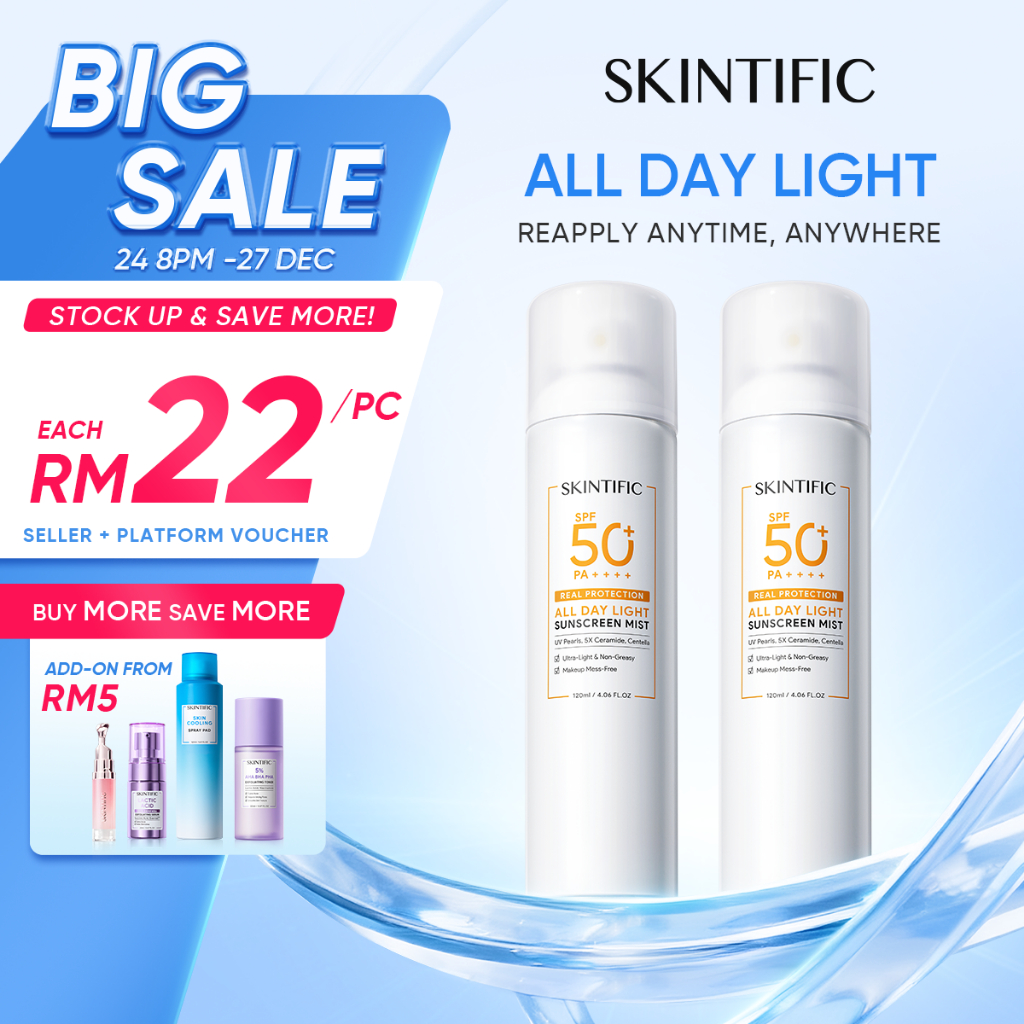 SKINTIFIC All Day Light Sunscreen Mist SPF50 PA++++ Sunscreen Spray Anti UV Face Body Spray Anti UV