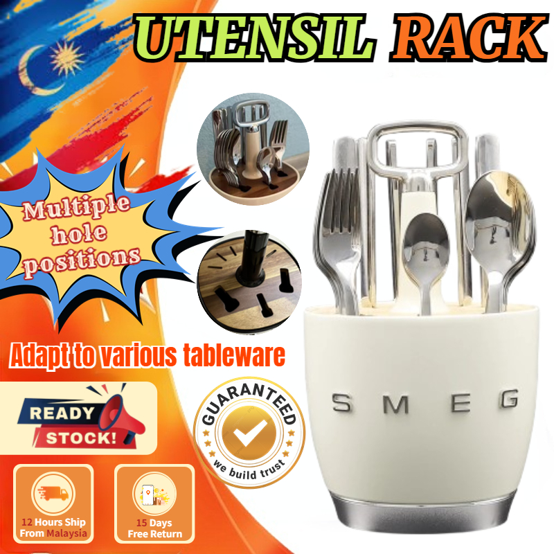 SMEG Knife Block Set Cream Black-Retro Style & Perfect for Organizing Your Utensils Vintage Stainless Steel storage rack